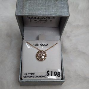 NIB Brilliance Fine Jewelry 10K 1/2 CTTW Diamond 18" Necklace & Pendant